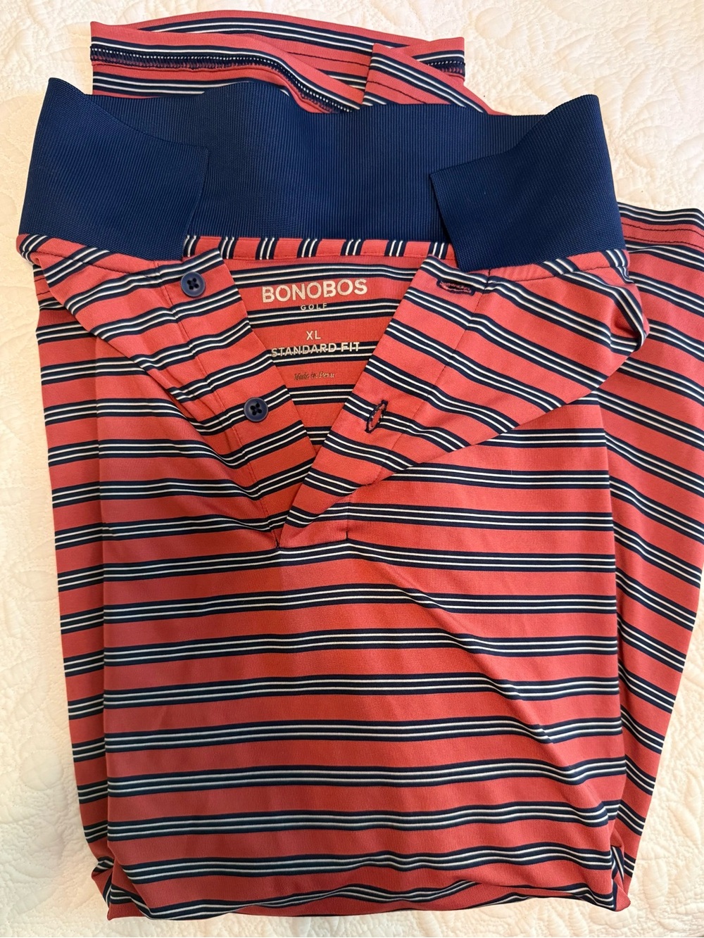 Bonobos Men’s Coral and Navy Striped Polo